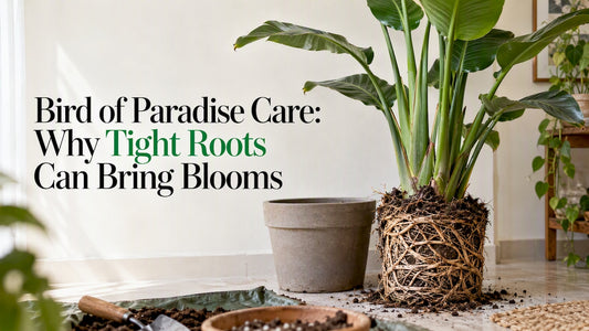 Root-bound bird of paradise beside its pot